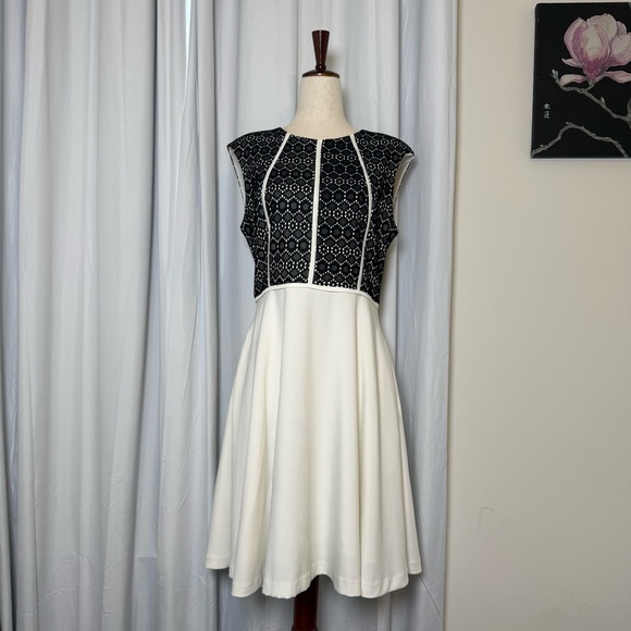 Badgley Mischka Dresses & Skirts - Belle Badgley Mischka Lace Bodice Fit Flare Dress Size 10 Black White